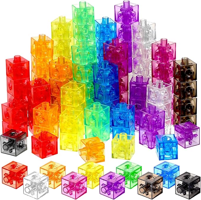 Jenaai 100 Pcs Linking Cubes Plastic Math Cubes Manipulative Counting Blocks STEM Snap Blocks Connecting and Counting for Early Math and Construction, Homeschool Preschool Supplies(Stylish)