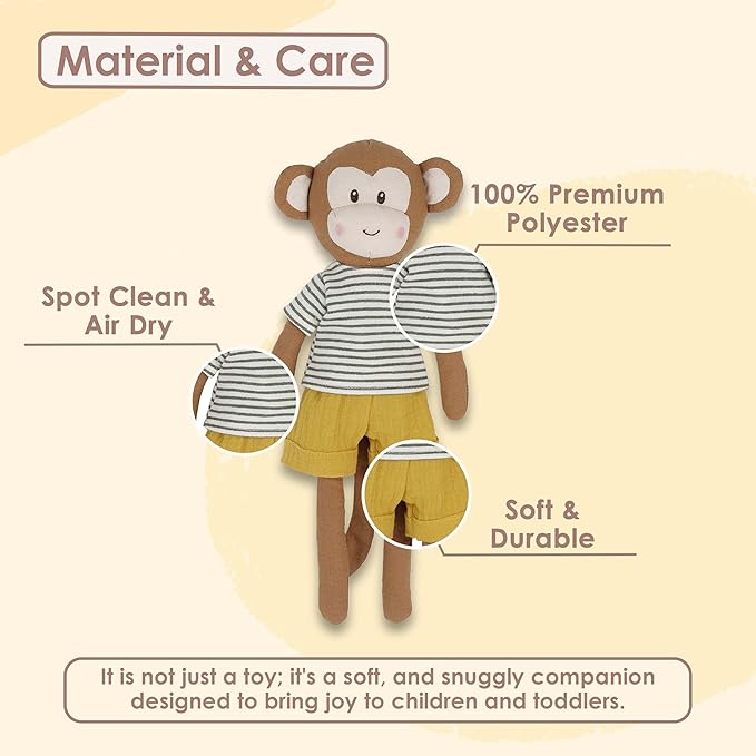 MON AMI Magee Boy Monkey Doll – 15”, Monkey Plush Toy, Stuffed Animal Toy, Use as Toy or Nursery Room Decor
