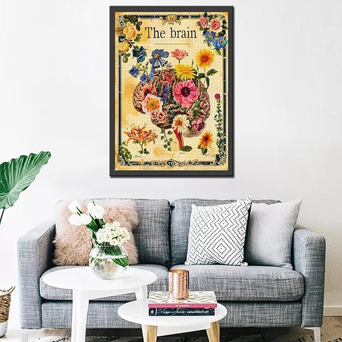 Brains Flowers Art Jigsaw Puzzle Vintage Human Organ/Anatomy 1000 Pieces Puzzles Game Floral Jigsaw Puzzles for Adults Home Decor Family Puzzle Perfect for Game Nights Ideal Gift Choice 20 x 27