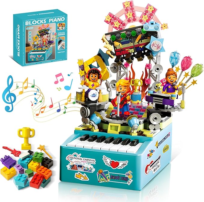 STEM Piano Music Building Block Set with Light & Sound, Real Playable Building Toys for Kids Ages 6+, Birthday Gift & Room Décor, DIY Creative Toys for Kids & Adults