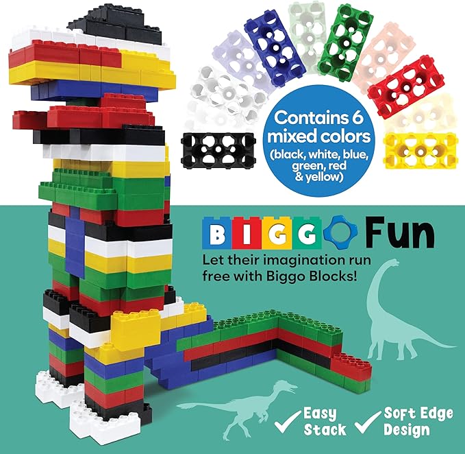 BiggoBlocks Large Building Blocks for Kids Ages 3-8 – 288 Piece Mega Set – Indoor & Outdoor STEM Toy for Boys & Girls