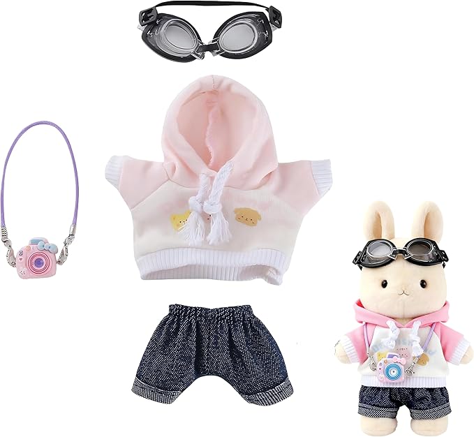 17cm Doll Clothes Set 4-Piece Outfits for Doll Pink Fashion Clothing for Plush Dolls Accessories with Glasses Jeans and Hoodie