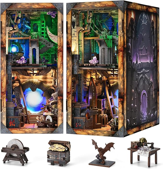 Book Nook Kit, DIY Miniature Dollhouse Booknook Kit with Led Light and Dust Cover (Blade and Magic)