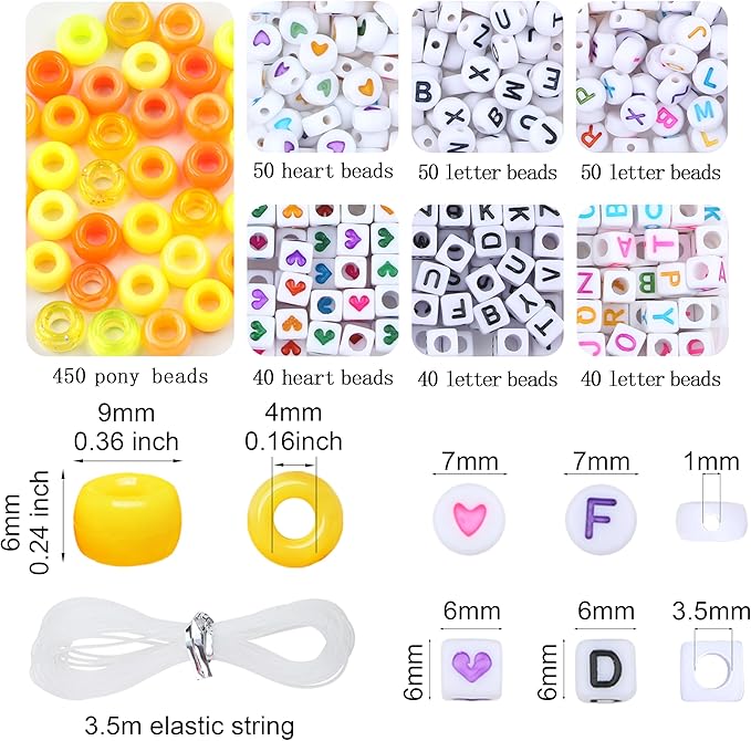 XIANNVXI 24Colours Yellow Pony Beads for Bracelet Friendship 720pcs Letter Kandi Yellow Pony Beaded Kit Bracelet Making Kit for Jewelry DIY Crafts