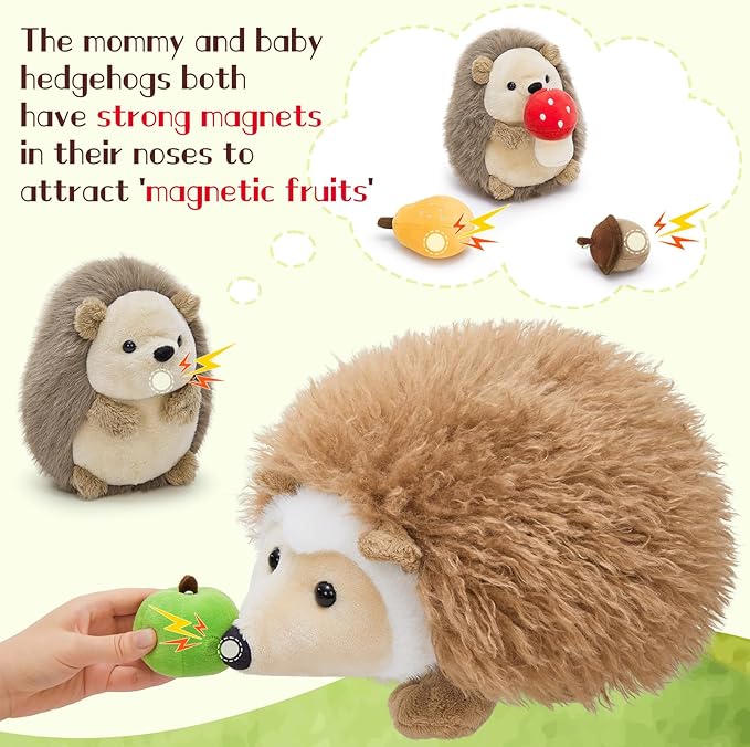 MaoGoLan Soft Hedgehog Plush Toys for Kids 6Pcs Woodland Stuffed Animals Bulk - Large Stuffed Hedgehog with Baby & 4 Fruits Plushies Party Favors Ornaments Gifts Christmas Valentine's Day