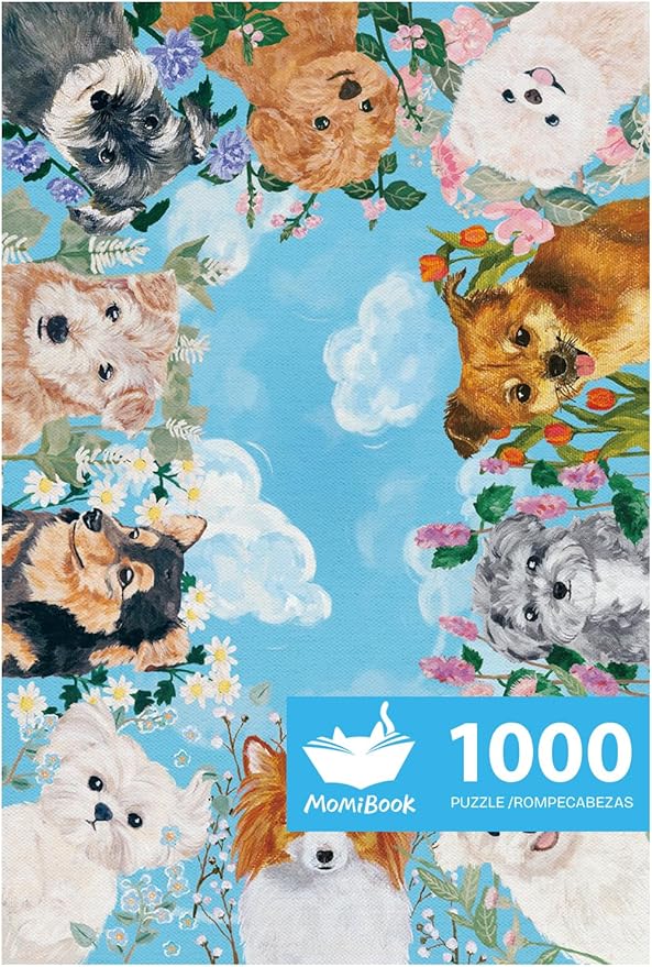 MOMIBOOK Puzzles for Adults 1000 Pieces Jigsaw Puzzles of Bow-Wow! Just Waiting for You!, Twinkle Laminate Painting Image Dog Challenging Impossible Puzzle Unique Party Christmas Birthday Gifts