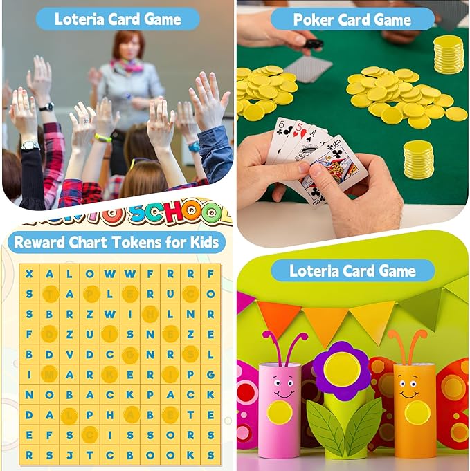 Coopay 1000 Pieces 1 Inch Bingo Chips Bulk, Bingo Markers for Math Practice, Plastic Learning Counters Disks Counting Discs and Poker Chips Game Tokens Kids Reward (Yellow)