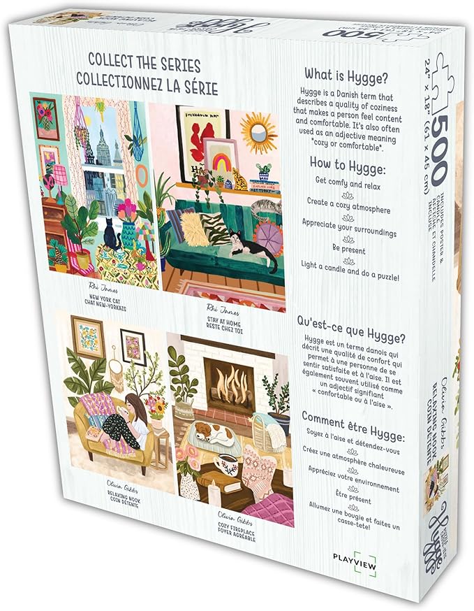 KI Puzzles 500 Piece Puzzle for Adults Hygge Collection Relaxing Nook by Olivia Gibbs Blueboard Jigsaw + Candle by Playview Brands