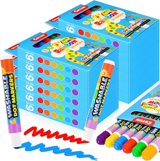 Crtiin 72 Pack Dot Markers Bulk, 6 Colors 12 Boxes Washable Dot Paint Markers for Kids Bingo Daubers Supplies Ideal for Activity Craft Kits Coloring Supplies Class Gift Art Party Favors