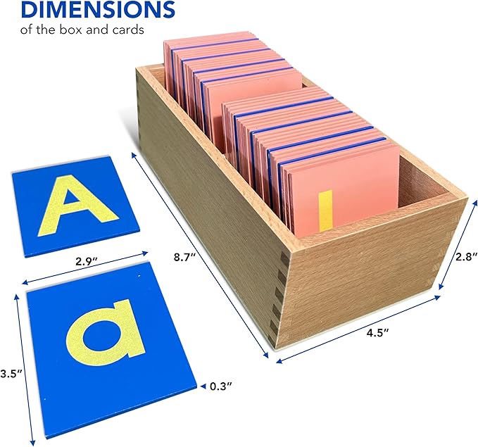 Montessori Sandpaper Letters | Lowercase and Uppercase | PP Wood Tiles | Vowel Consonant Color Coded | Includes Storage Box