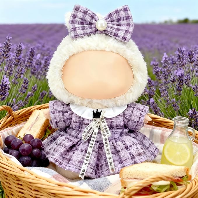Clothes for LABUBU 17cm Doll (NO Doll), Outfit for LABUBU, Dress and Hairpin Set for LABUBU Dress Up, Fashion and Premium Dolls Accessories for LABUBU (Style O)