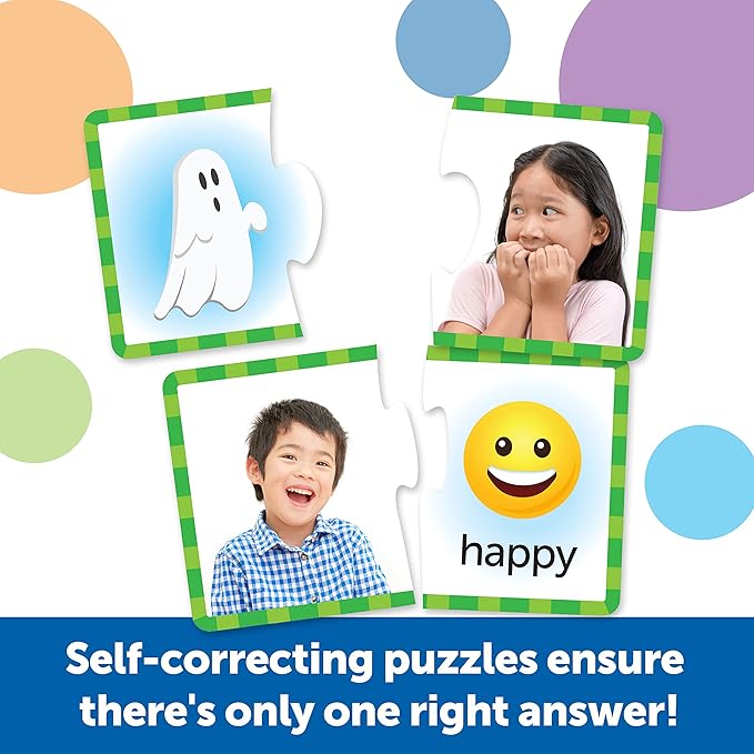 Learning Resources Feelings & Emotions Puzzle Cards, 48 Pieces, Ages 3+, Social Skills, speech therapy materials, Social Emotional Learning Toys and Games for Kids