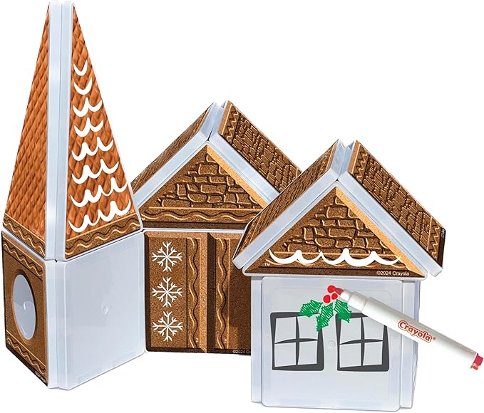 CreateOn Crayola Gingerbread House Magnetic Tiles, 24pc Holiday Christmas Building Set, STEM Educational Toys for Kids Ages 3+, Magnetic Construction Playset for Creative Learning & Gifts