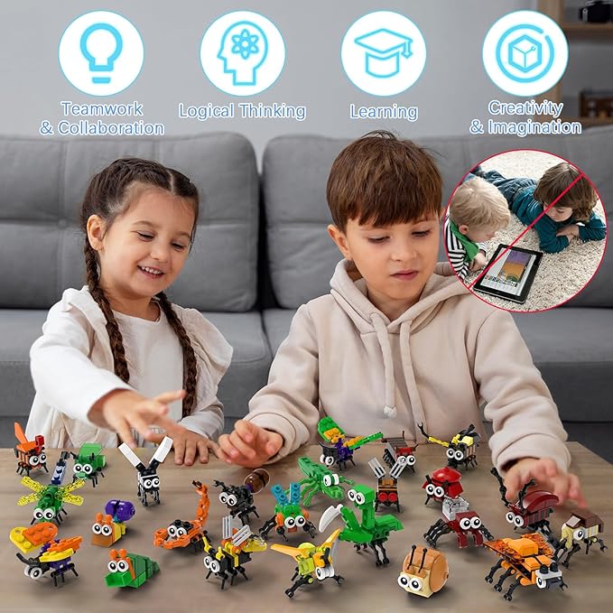 Party Favors for Kids 24 Pack Insect Building Sets, Bulk Educational Bug Blocks Toy for Valentines Day Classroom Prizes, Goodie Bags, Easter,Christmas, Birthday Party Gifts for Boys and Girls