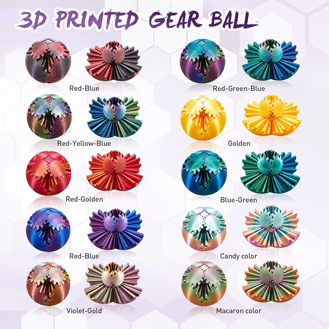 Gear Ball-3D Printed Gear Sphere,3D Printed Spin Ball Cube Fidget Toy,The Steampunk Whirling Wonder Fidget Ball Toy(Black Purple)