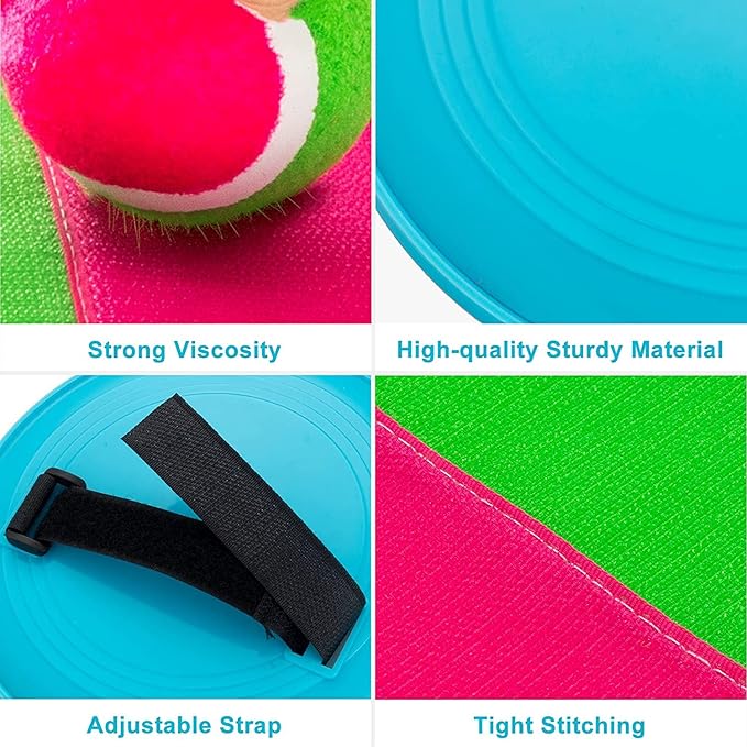 Beach Games, Outdoor Toys for Kids Ages 4-8, Toss and Catch Ball Set, with 4 Paddles 3 Balls, and 1 Storage Bag, Beach Toys Easter Gifts for Kids -2 Pink + 2 Blue
