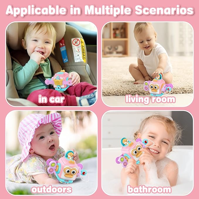 Montessori Toys For 1 Year Old Girl Gifts，Travel Activities Busy Board Cube Montessori Toys For 1 Year Old ，Sensory Toy For One Year Old Girl Birthday Gifts，Learning Fine Motor Skills Baby Toy