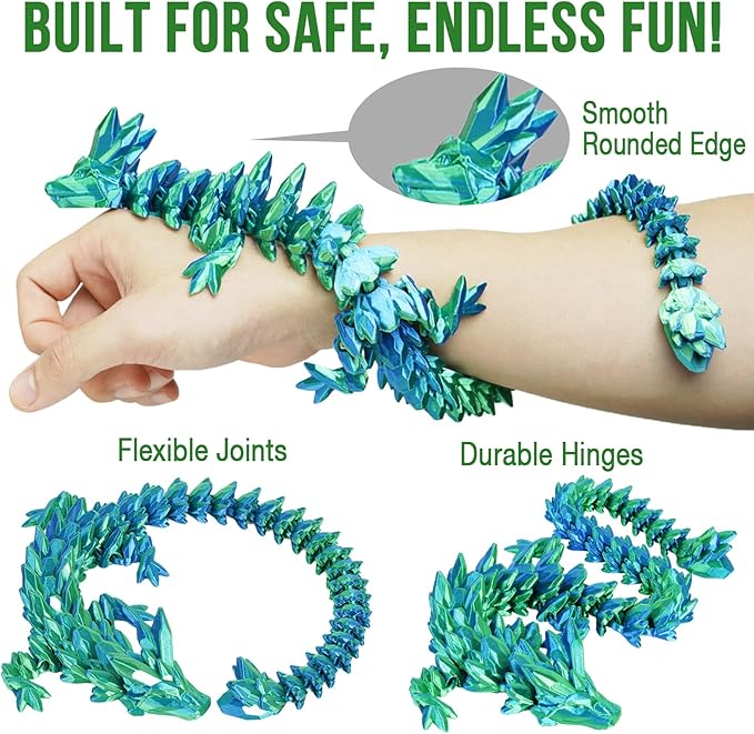 Large Dragon Eggs with Dragon Inside, 3D Printed Surprise Funny Gifts for Kids, Articulated Dragon Fidget Toys for Adults, Executive Desk Toys Office Room Décor (Christmas Green)