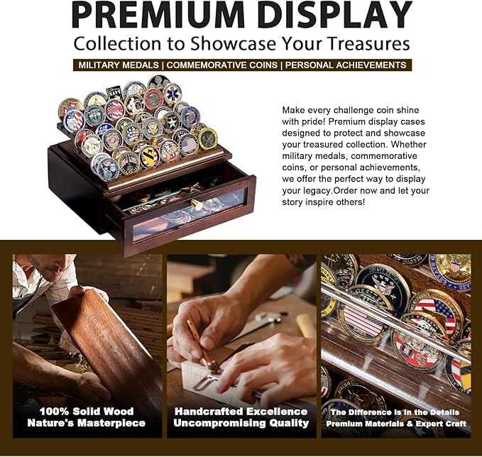 Premium Challenge Coin Display Case for 100 Coins - 360° View & Interchangeable Panels - Military, Police, Fire Fighter Gift for Retirement, Promotion