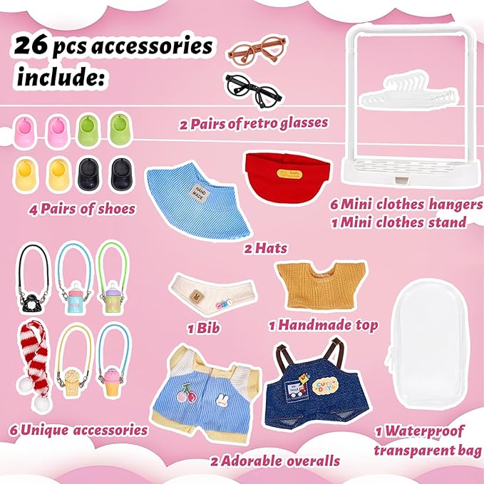 Doll Clothes Set for Labubu , 26-Piece Set , Cute Clothes for Labubu Outfits with Hat & Accessories for Premium Fashion Dress(No Doll).