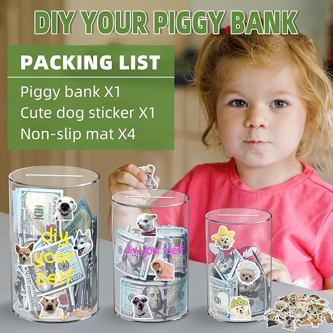 Clear Piggy Bank for Adults/Kids, Acrylic Unopenable Money Box for Cash Coin Saving, Must Break to Open, Money Saving Jar for Adults Boys Girls, Size 8" H x 5" Diameter