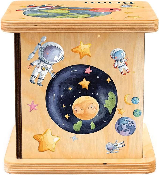 Wooden Piggy Bank for Kids and Adults, Personalized Gift Handmade in USA by BloomOwl, Custom Piggy Bank, Personalized Banks for Kids, Gifts for Baby Boys and Girls (Astronaut)