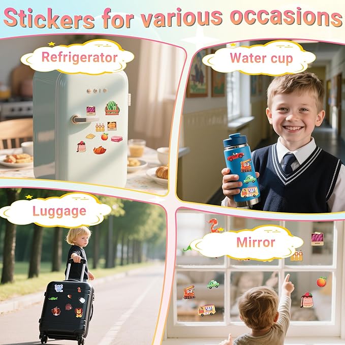 6 Pack Jelly Sticker Books for Toddlers 3+ Years, Reusable Sticker Books for Toddlers 3, Airplane Toys,Farm Vehicles Animals Princess My Body Supermarket Theme