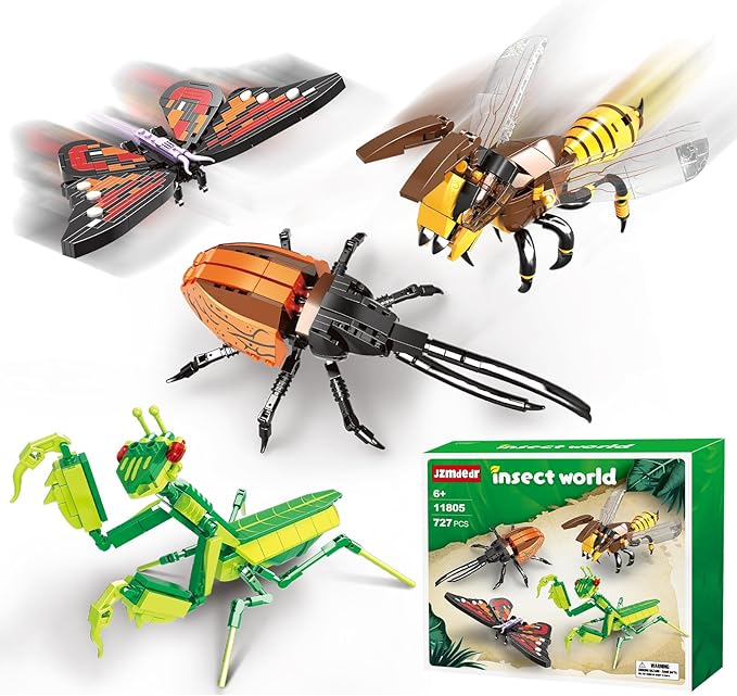 Insect Collection Building Block Set for Kids 6+, Butterfly Mantis Wasps Unicon Beetle Display Models for Nature Décor, 4 Packs Bug Building Toys, Fun Gift for Adults Boys Girls Nature Lovers (727PCS)