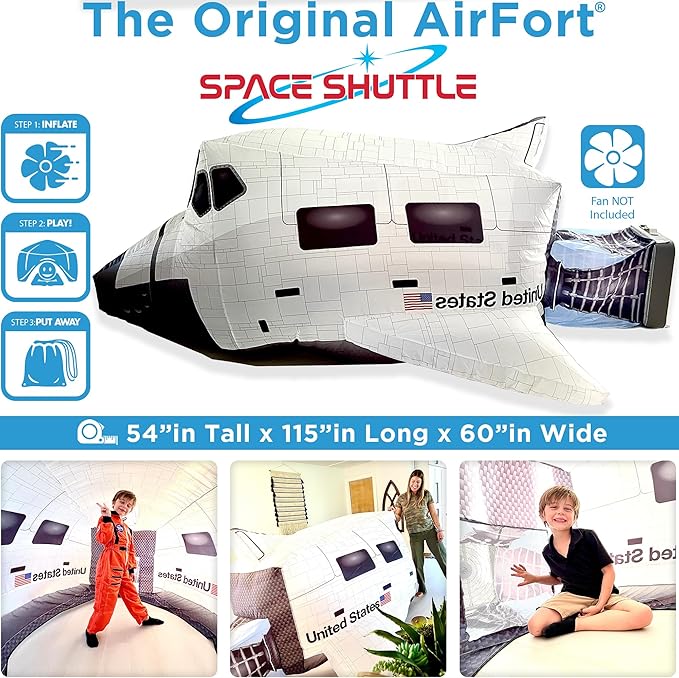 The Original Patented AirFort - Build A Fort in 30 Seconds, Inflatable Fort for Kids, Play Tent for 3-14 Years, A Playhouse Where Imagination Runs Wild, Fan not Included (Space Shuttle)