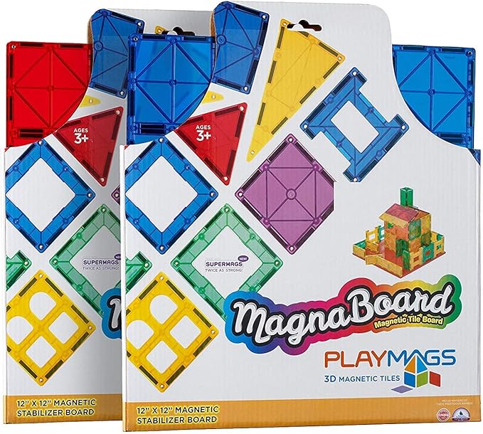 Playmags Super Durable Building Stabilizer Tile with Carrying Handle for Easy Play, 12 x 12. Great add on to All Magnet Tiles Sets, Works with All Leading Brands (1 Pack - Colors May Vary)