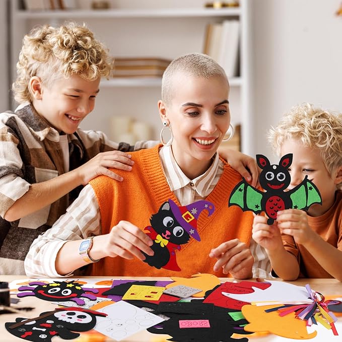 DIYASY 12 Pcs Halloween Craft for Kids, Make Your Own Foam Stickers Pumpkin Bats Craft Kits Arts and Crafts DIY Kid Friendly Halloween Decorations Games Party Activities Supplies Age 3-5 4-8