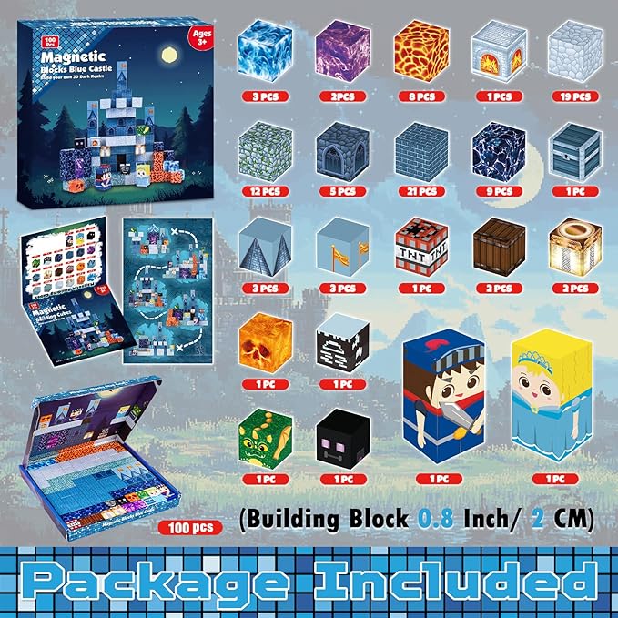 Magnetic Blocks - 100 PCS Magnetic Building Blocks - Magnet Cubes Toys Stacking,STEM Montessori Sensory Toys for 3+ Year Old Boys & Girls Birthday Gifts