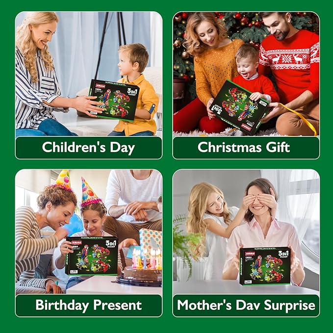 Animal Flowers Building Set for Kids 6+, 3 in 1 Transforms to 3 Different Animal Figures - from Colorful Parrot, to Lifelike Chameleon, to Cute Crab- Perfect for Home Decor & Creative Gifts（538 PCS）