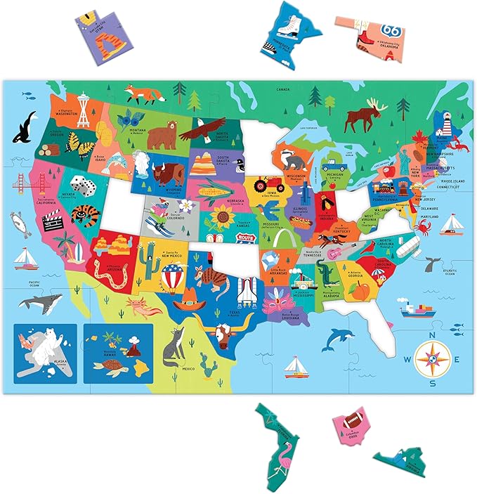 Mudpuppy Map of The USA – 100 Piece Jigsaw Puzzle with Colorful and Fun Illustrations of The United States Map for Children Ages 5 and Up