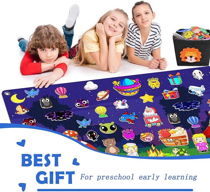 200Pcs Felt Story Board Set with Storage Bag Preschool Teaching Wall Flannel Busy Board Bonfire Party Themed Early Learning Interactive Play Toys Wall Hanging Gift for Toddlers Kids 40 X 28 Inch