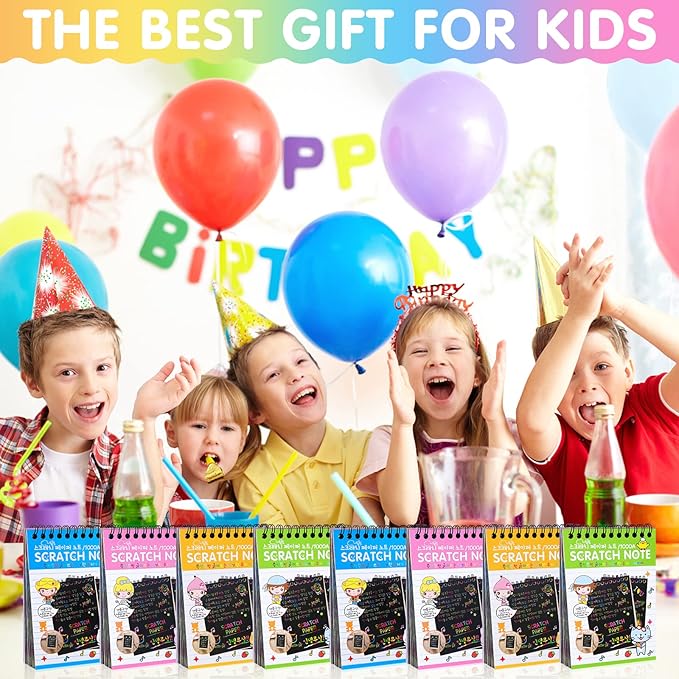 24 Pack Scratch Arts and Crafts Notebooks, Rainbow Art Scratch Note, Stuffers Essentials Gifts for Kids Ages 4-8 Birthday Party Favors Classroom Prizes