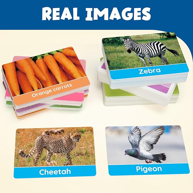 BenBen Flash Cards for Toddlers, 250 Images, Extra Thick Double-Sided Educational Flashcards, Alphabet, Number, Animal, Shape, Color, Preschool Learning Activities, Gift for Kids 1 2 3 4 Years