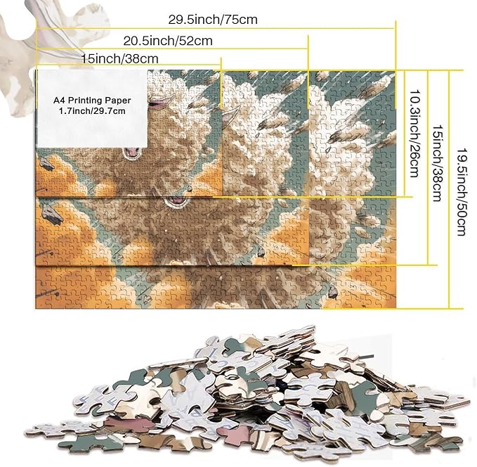 Sheep for Adults Fun 500 Pieces 3D Animal Thickened Wooden Jigsaw Puzzles Toy Intellectual Game Stress Relief Toy Decoration Education Game Relaxation and Intelligence 500pcs (52x38cm)