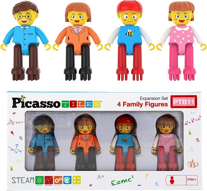 Picasso Toys Hedgehog Blocks 4 Family Action Character Figures Toddler Toy Construction Building Tile Block Expansion Pack Educational Add-on STEM Learning Smart Game Kit Toys Pretend Playset Age 3+