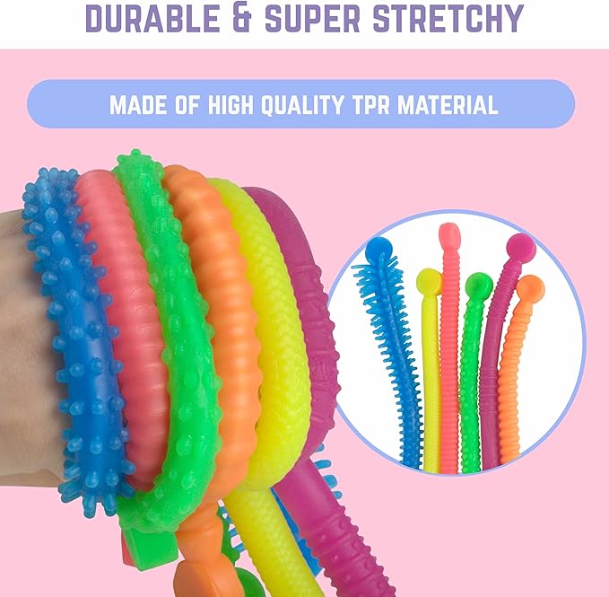BUNMO Stretchy Strings - Stimulating & Fun Fidget Toys for Kids - Hours of Fun - Non-Mouthable Toy 3+ - Super Sensory 6 Pack
