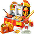 Restaurant Play Set Toy - 40+ PCS Fast Food Playset with Potato Cutter, Simulated Frying Effect & Lights, Order, Card & Drink Station - Interactive Role Play Toy Birthday Gift for Boys Girls