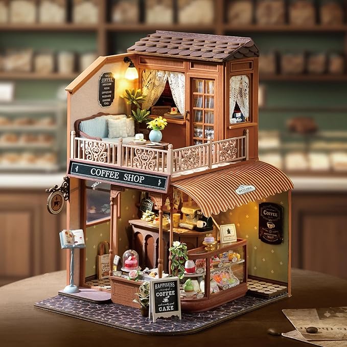 TuKIIE DIY Miniature House Kit with Furniture, 1:24 Scale Creative Room Wooden Mini Dollhouse Plus Dust Proof & Music Movement for Kids Teens Adults(Encounter with Time)