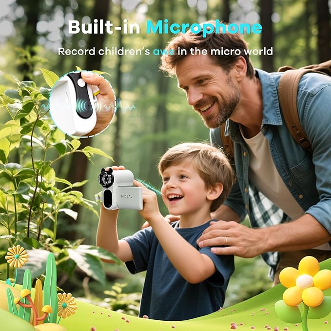 HP60 IPS Microscope for Kids: [Auto On & Off] [3-in-1] 2" Portable Handheld Microscope Miniscope, Pocket Mini Scope Educational Science Kit, Christmas Birthday Gifts for Kids, PC View, White
