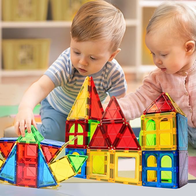 Magnetic Tiles Toys for Kids Preschool Learning, Magnetic Blocks Sensory Montessori Toys Set All Pieces with Magnets, Ideal STEM Educational Construction Gifts for 3+ Year Old Boys and Girls 32PCS
