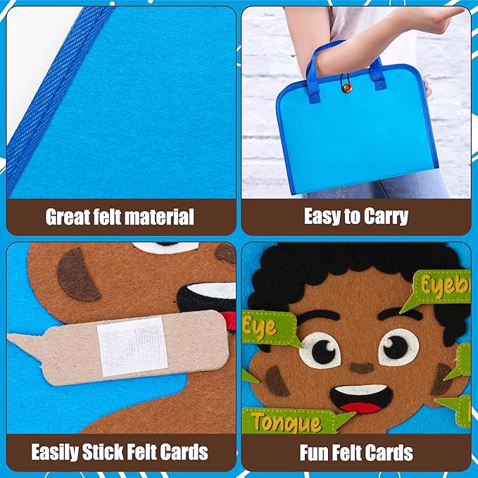 WATINC Body Parts Learning Portable Felt Story Board Set, 32PCS Preschool Human Organ Educational Teaching Storytelling Travel Board, Early Interactive Play Kit Gift for Toddler Kid (Brown