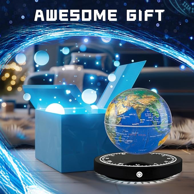 Flagest Magnetic Levitating Floating Globe with LED Lights, 16 Colors Rotating Globe Lamp with Clock Base for Home Office Desk Decor, Cool Tech Gadgets for Men Husband Boys and Girls
