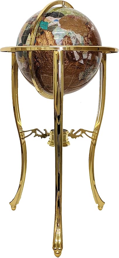 Unique Art 36-Inch by 13-Inch Floor Standing Amberlite Ocean Gemstone World Globe with Gold Tripod