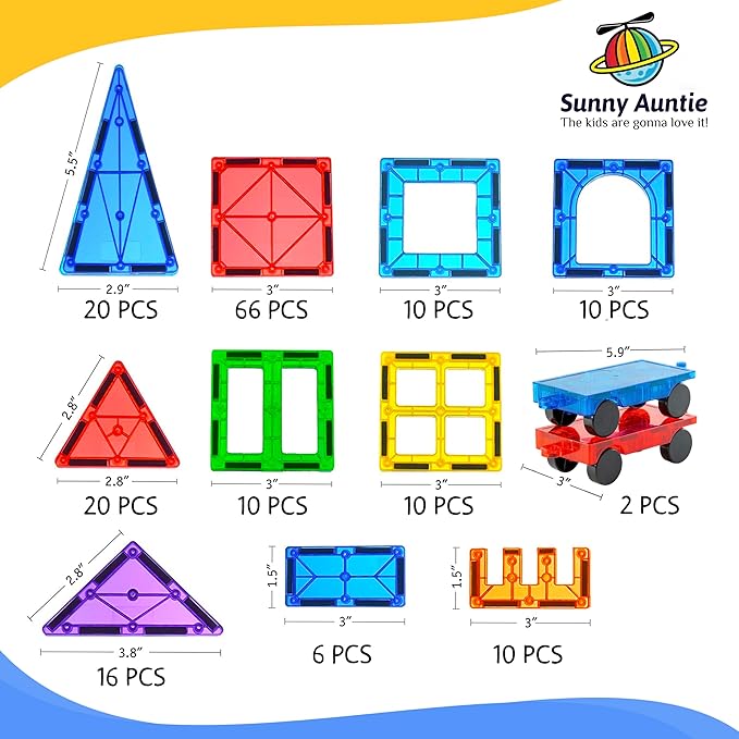 Magnetic Tiles 180 PCS+ Bonus Zippered CASE, Magnetic Tiles for Kids Toy for 3 4 5 6 7 8 Year Old Boys & Girls, Great Gift for Kids Aged 3-8, XL Set