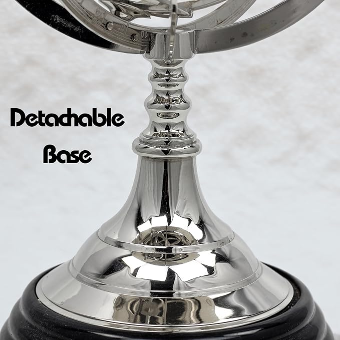 Antique Vintage Zodiac Armillary Brass Sphere Globe Wooden Display | Pirate's Antique Ship Decor | Nagina International (Large, Nickel Plated)