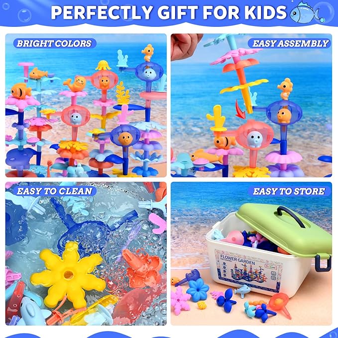 Doloowee 156Pcs Flower Garden Building Toys for Girls 3 4 5 6 7 8Year Old, Upgrade DIY Marine Coral Stacking Toys, STEM Preschool Educational Toddler Toys